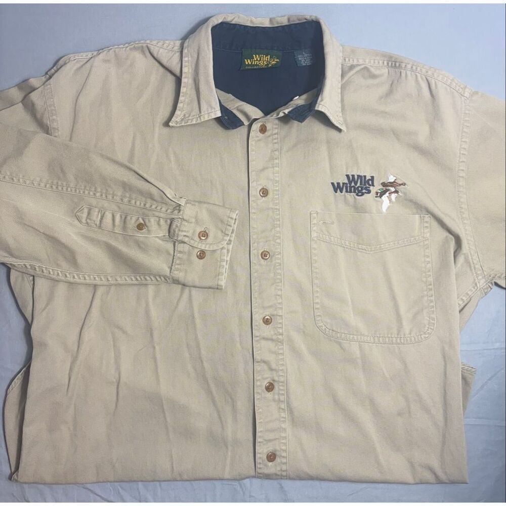 Wild Wings Button Up Long Sleeve Shirt With Ducks Size Large 100% Cotton